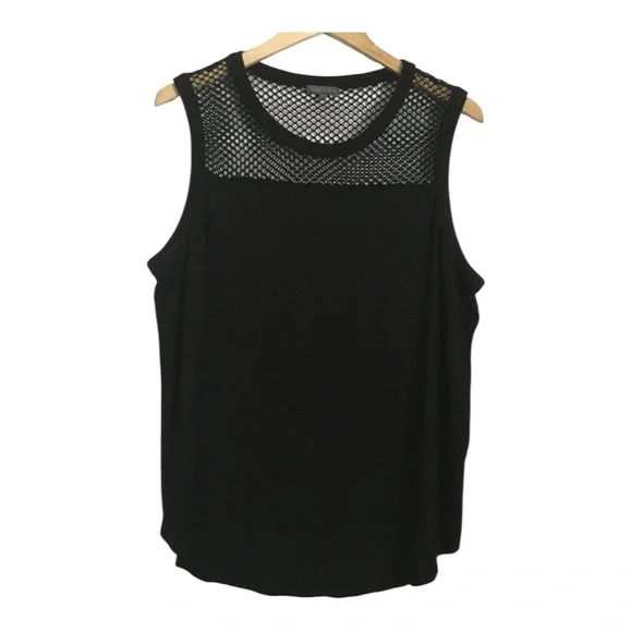 Vince Camuto Black Fishnet Style Mesh Casual Sleeveless Tank Top - Picture 2 of 8